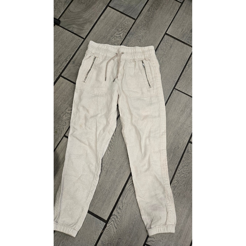 Athleta Cabo Linen Jogger Pants Beige Oatmeal Drawstring Size 2